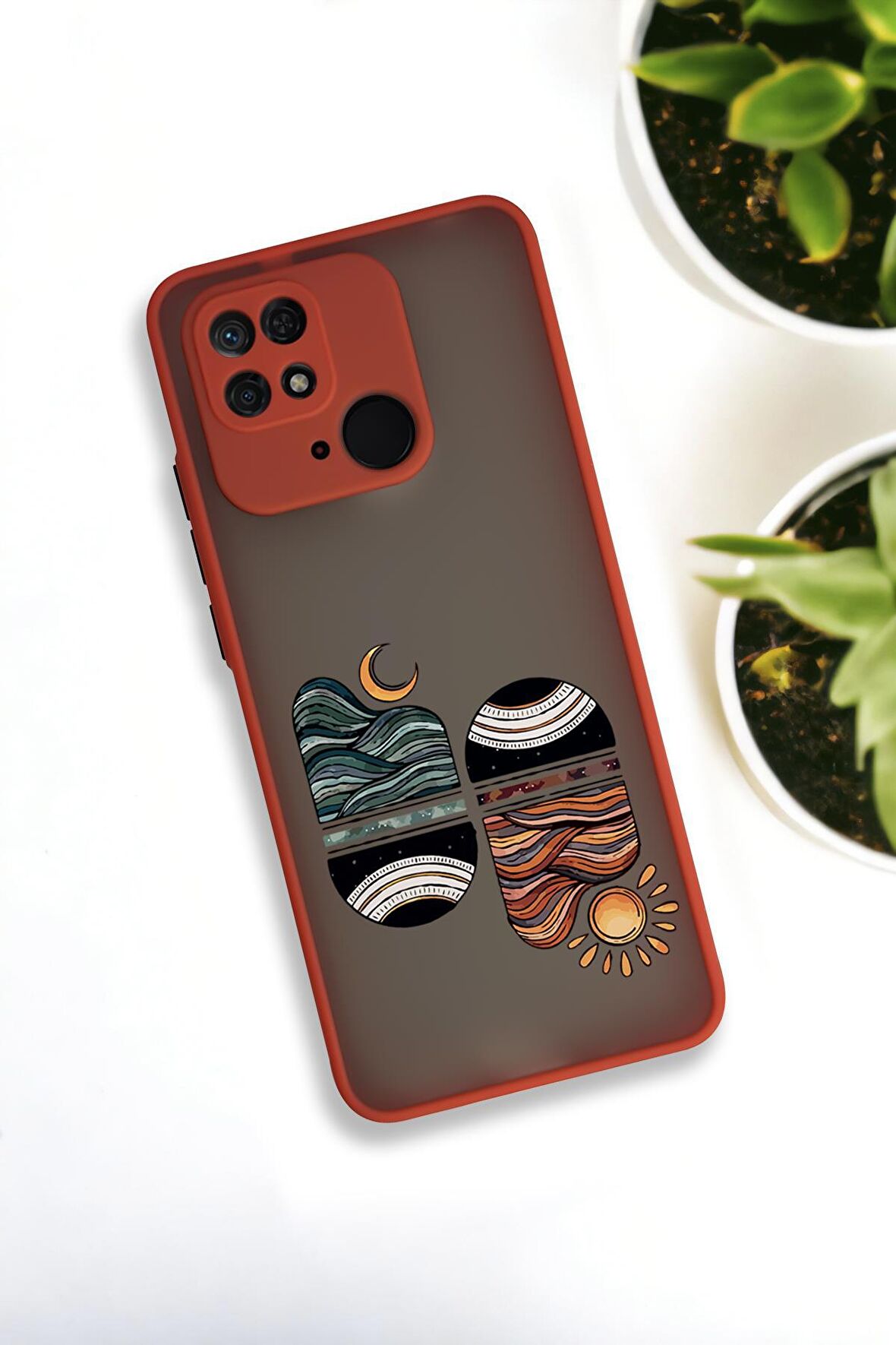 Xiaomi Redmi 10C Uyumlu Sunset Wave Desenli Buzlu Şeffaf Lüx Telefon Kılıfı