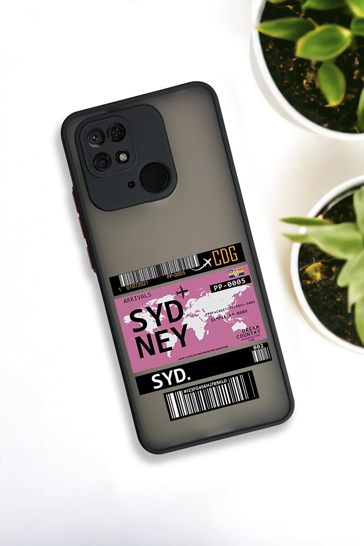 Xiaomi Redmi 10C Uyumlu Sydney Ticket Desenli Buzlu Şeffaf Lüx Telefon Kılıfı