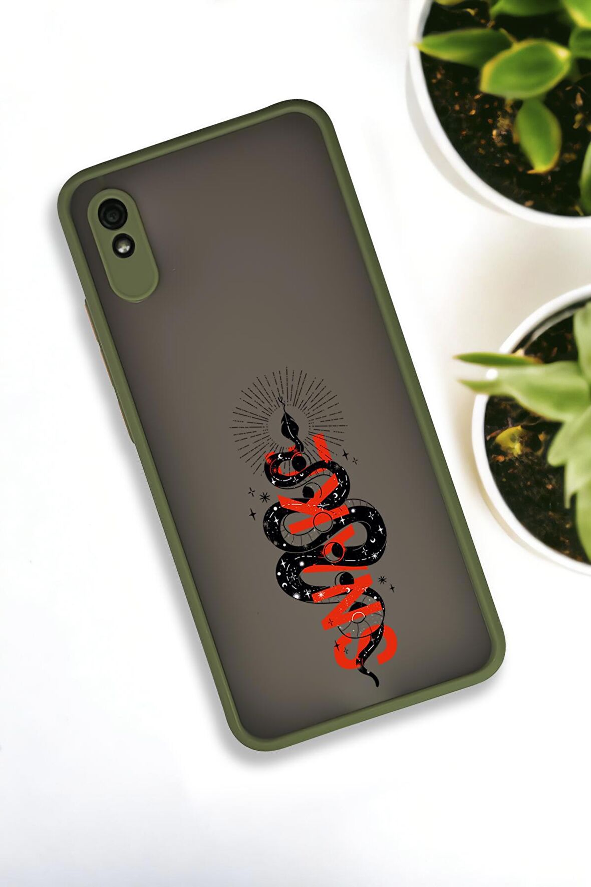 Xiaomi Redmi 9A Uyumlu Snake Desenli Buzlu Şeffaf Lüx Telefon Kılıfı