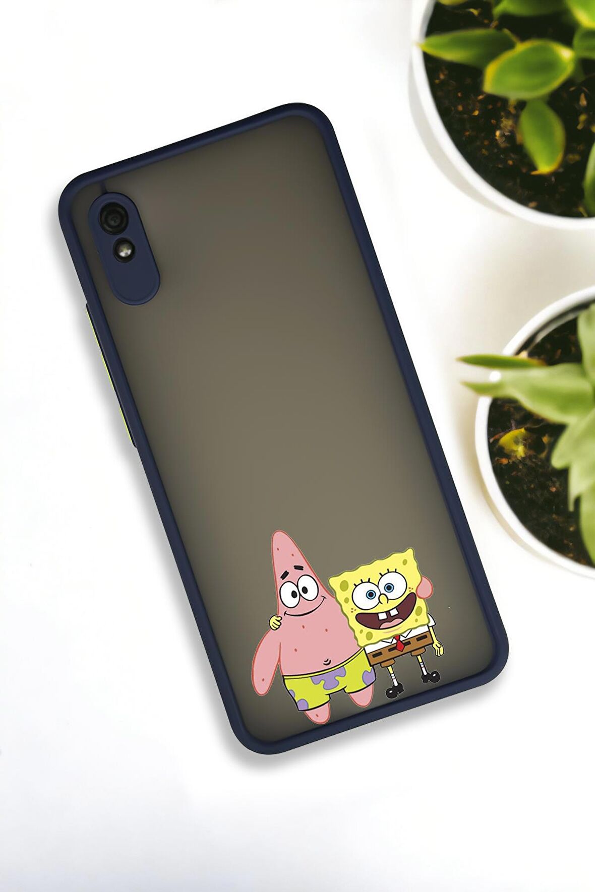 Xiaomi Redmi 9A Uyumlu Sünger Bob ve Patrick Star Desenli Buzlu Şeffaf Lüx Telefon Kılıfı