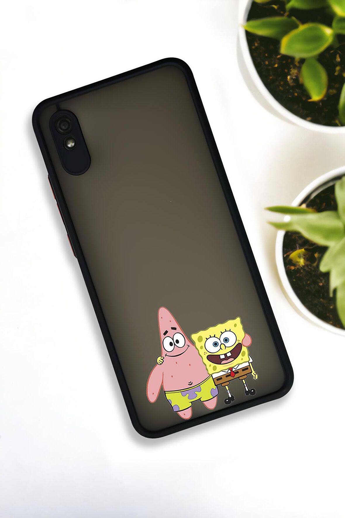 Xiaomi Redmi 9A Uyumlu Sünger Bob ve Patrick Star Desenli Buzlu Şeffaf Lüx Telefon Kılıfı