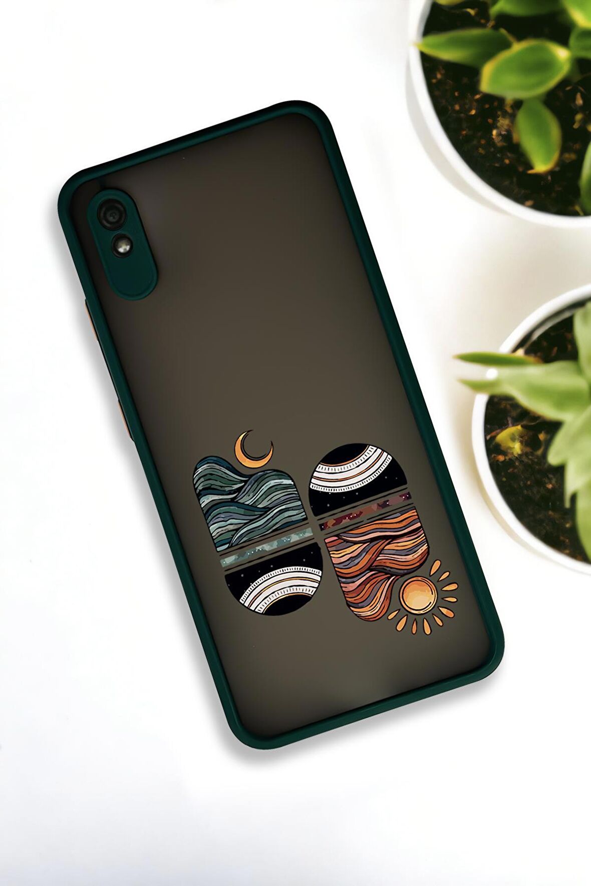 Xiaomi Redmi 9A Uyumlu Sunset Wave Desenli Buzlu Şeffaf Lüx Telefon Kılıfı