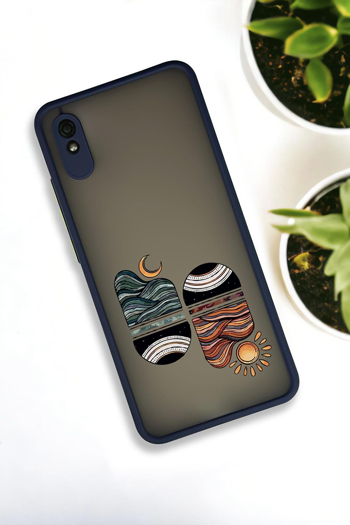 Xiaomi Redmi 9A Uyumlu Sunset Wave Desenli Buzlu Şeffaf Lüx Telefon Kılıfı