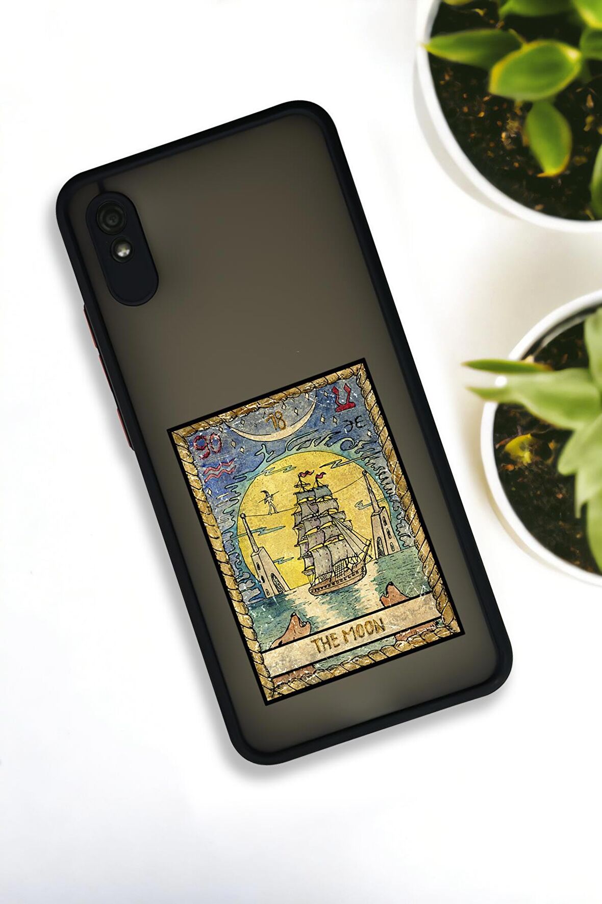 Xiaomi Redmi 9A Uyumlu The Moon Desenli Buzlu Şeffaf Lüx Telefon Kılıfı