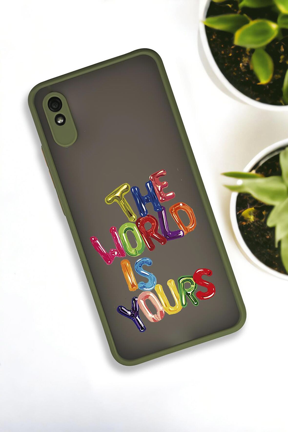 Xiaomi Redmi 9A Uyumlu The World Desenli Buzlu Şeffaf Lüx Telefon Kılıfı