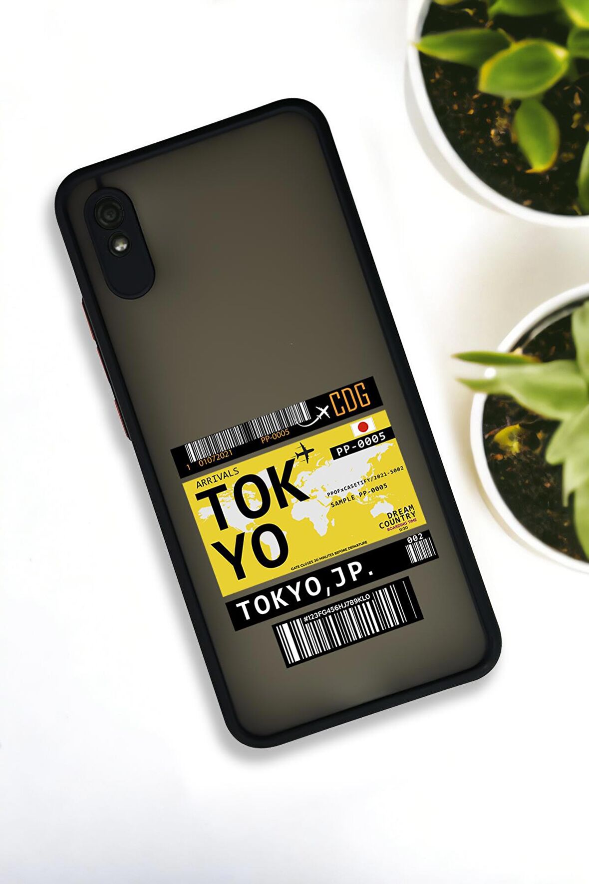 Xiaomi Redmi 9A Uyumlu Tokyo Ticket Desenli Buzlu Şeffaf Lüx Telefon Kılıfı
