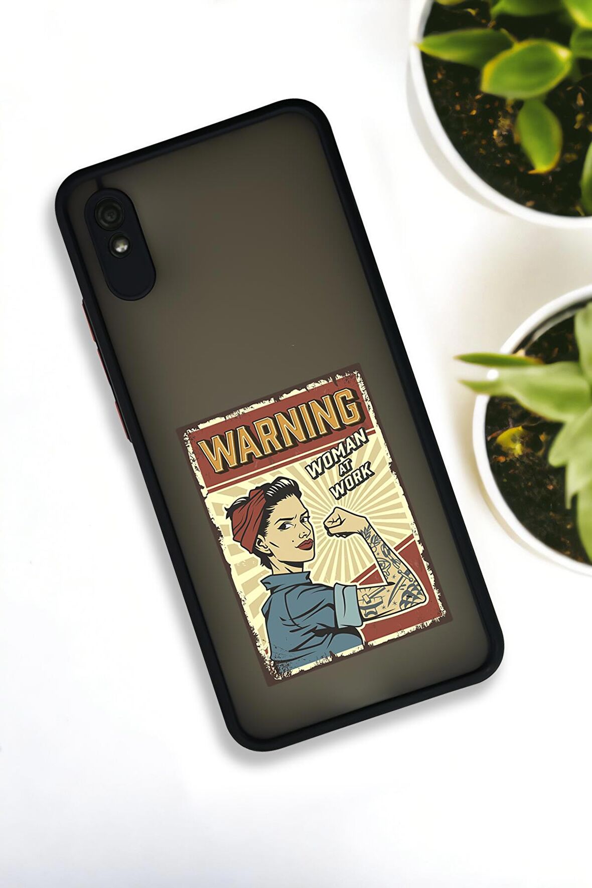 Xiaomi Redmi 9A Uyumlu Women At Work Desenli Buzlu Şeffaf Lüx Telefon Kılıfı