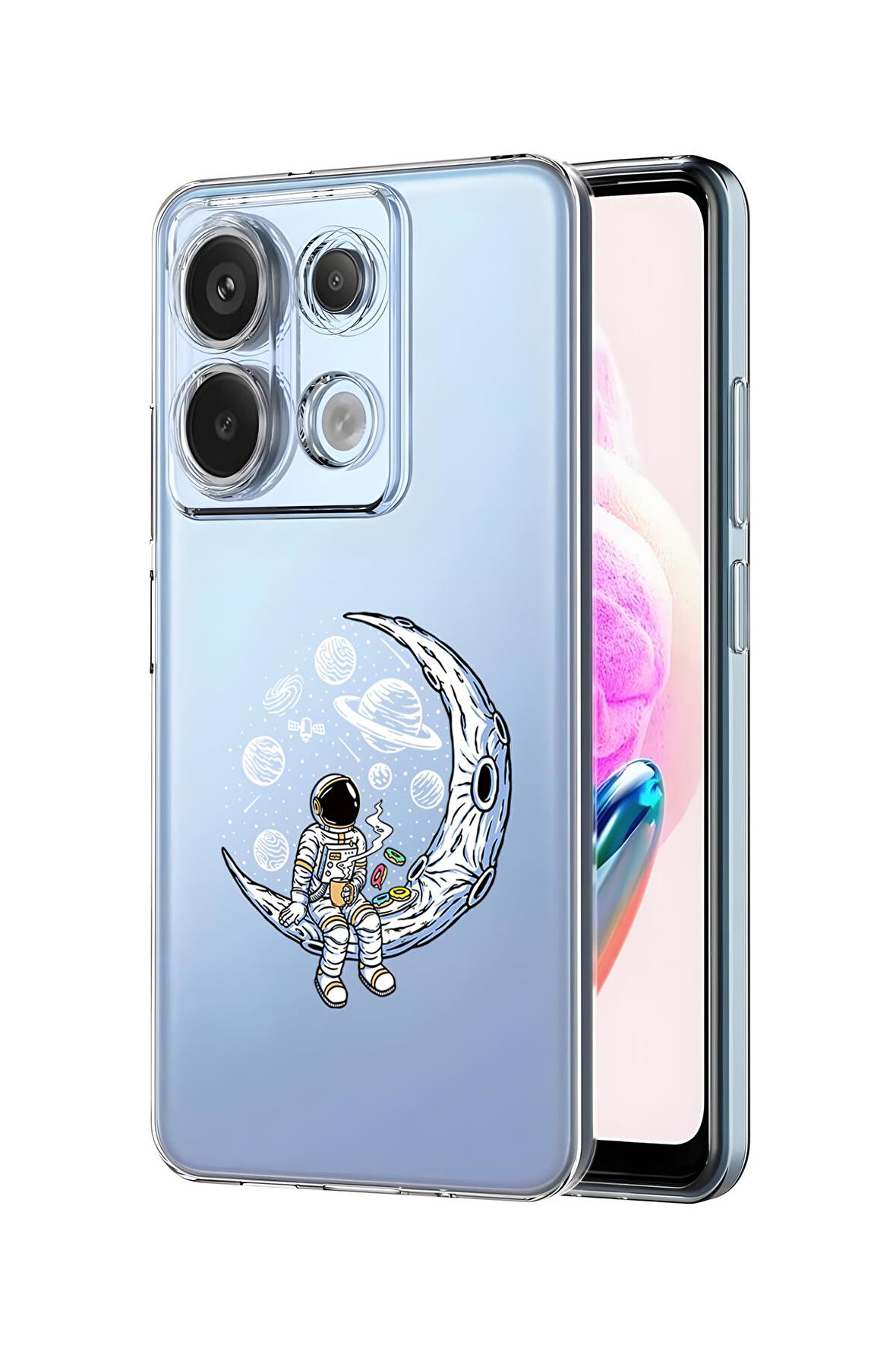 Xiaomi Redmi Note 13 Pro 4G Uyumlu Keyifli Astronot Desenli Premium Silikonlu Şeffaf Telefon Kılıfı