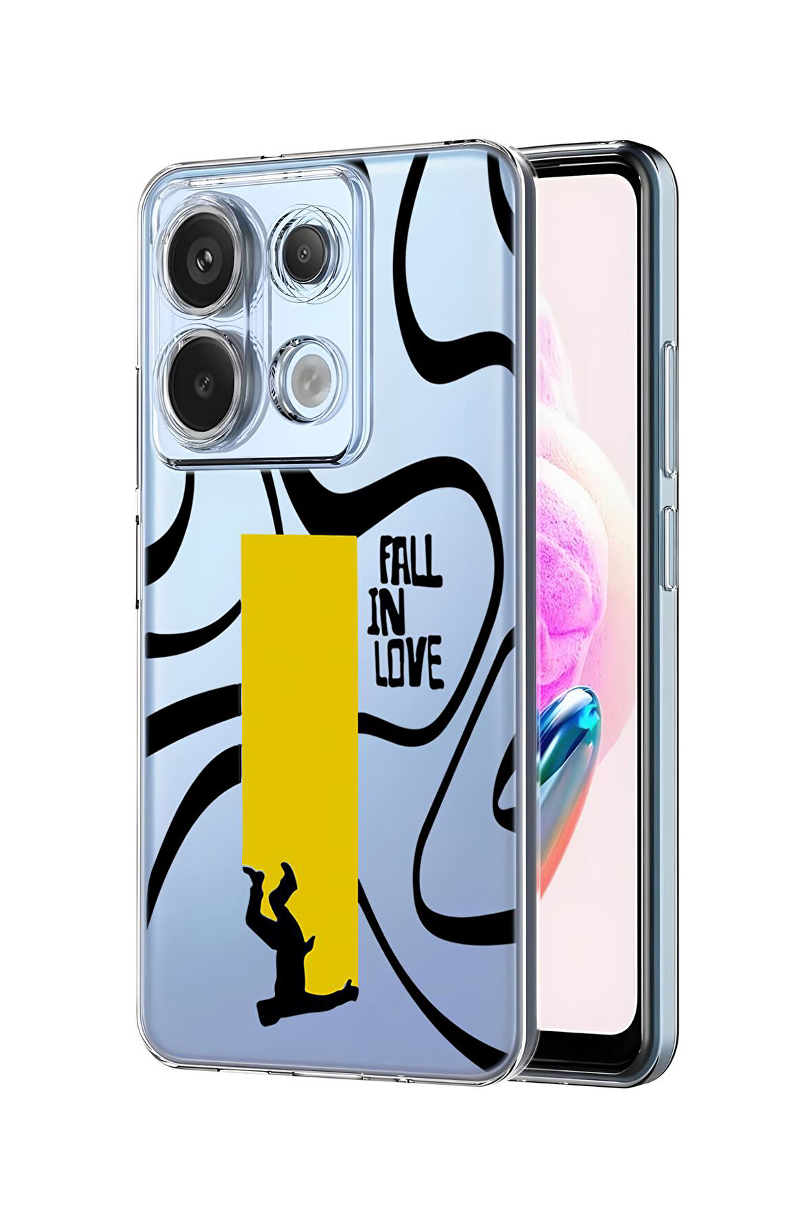 Xiaomi Redmi Note 13 Pro 4G Uyumlu Fall In Love Desenli Premium Silikonlu Şeffaf Telefon Kılıfı