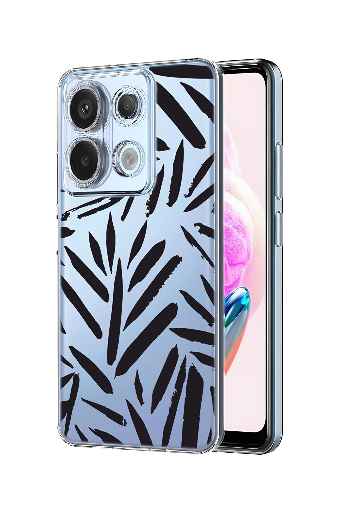 Xiaomi Redmi Note 13 Pro 4G Uyumlu Fırça Darbeleri Desenli Premium Silikonlu Şeffaf Telefon Kılıfı