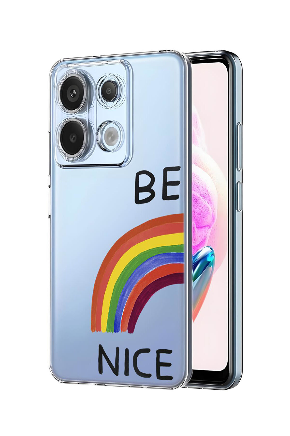 Xiaomi Redmi Note 13 Pro 4G Uyumlu Be Nice Desenli Premium Silikonlu Şeffaf Telefon Kılıfı
