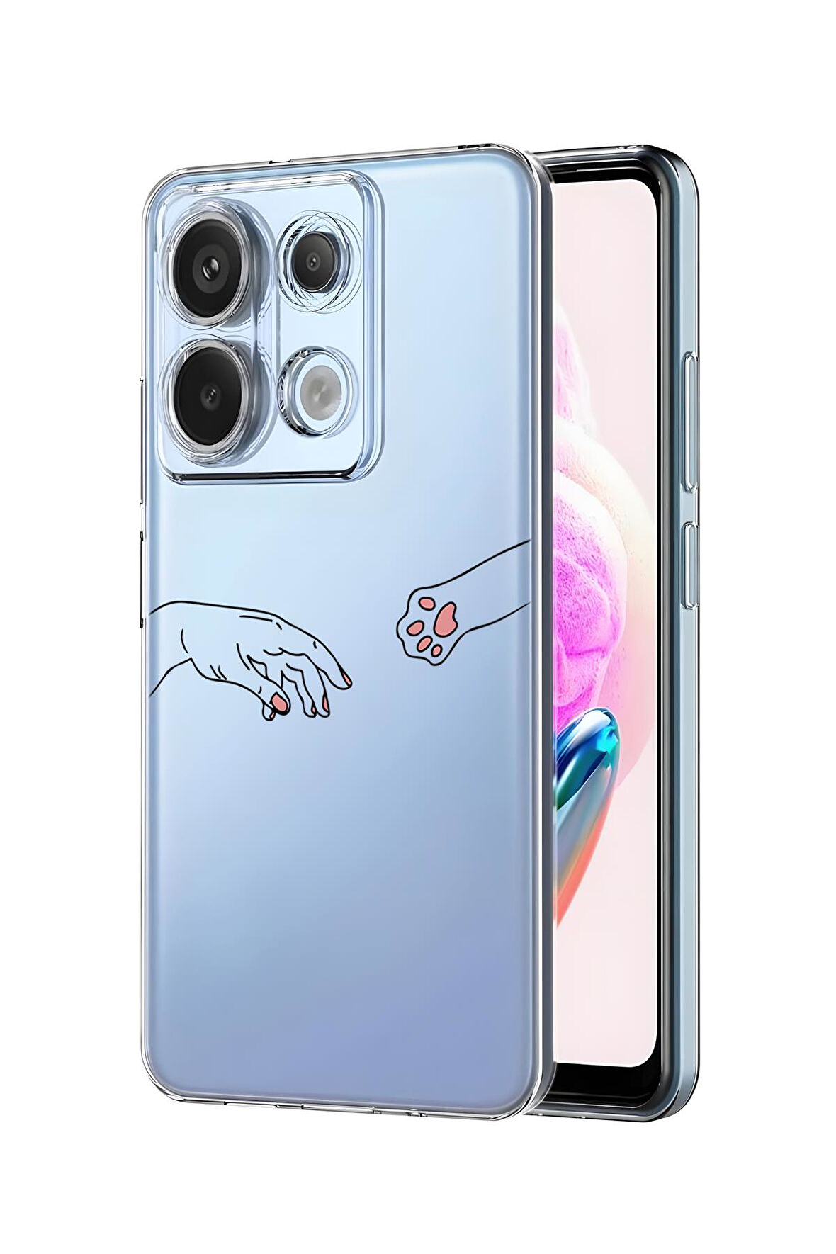 Xiaomi Redmi Note 13 Pro 4G Uyumlu Hand and Paw Desenli Premium Silikonlu Şeffaf Telefon Kılıfı
