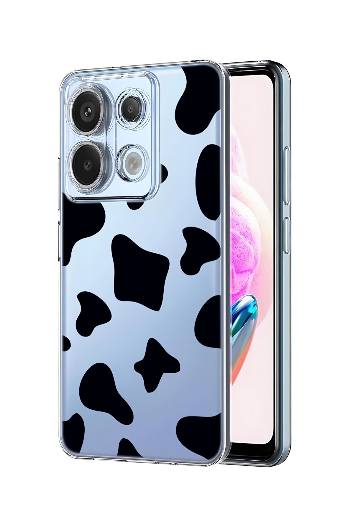 Xiaomi Redmi Note 13 Pro 4G Uyumlu İnek Desenli Premium Silikonlu Şeffaf Telefon Kılıfı
