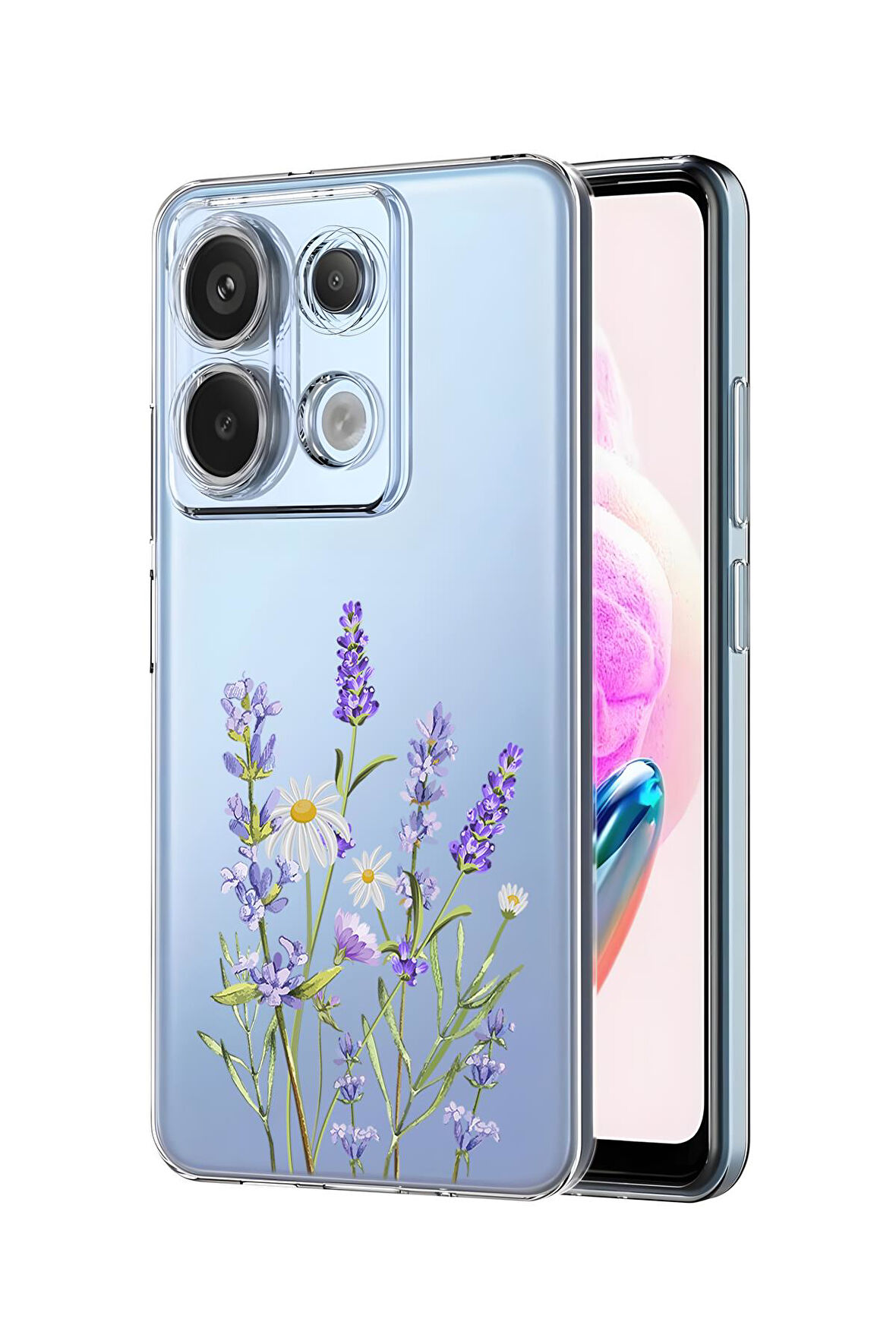 Xiaomi Redmi Note 13 Pro 4G Uyumlu Lavender Desenli Premium Silikonlu Şeffaf Telefon Kılıfı