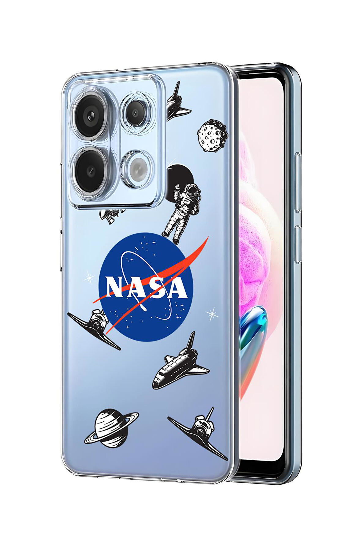 Xiaomi Redmi Note 13 Pro 4G Uyumlu Nasa Desenli Premium Silikonlu Şeffaf Telefon Kılıfı