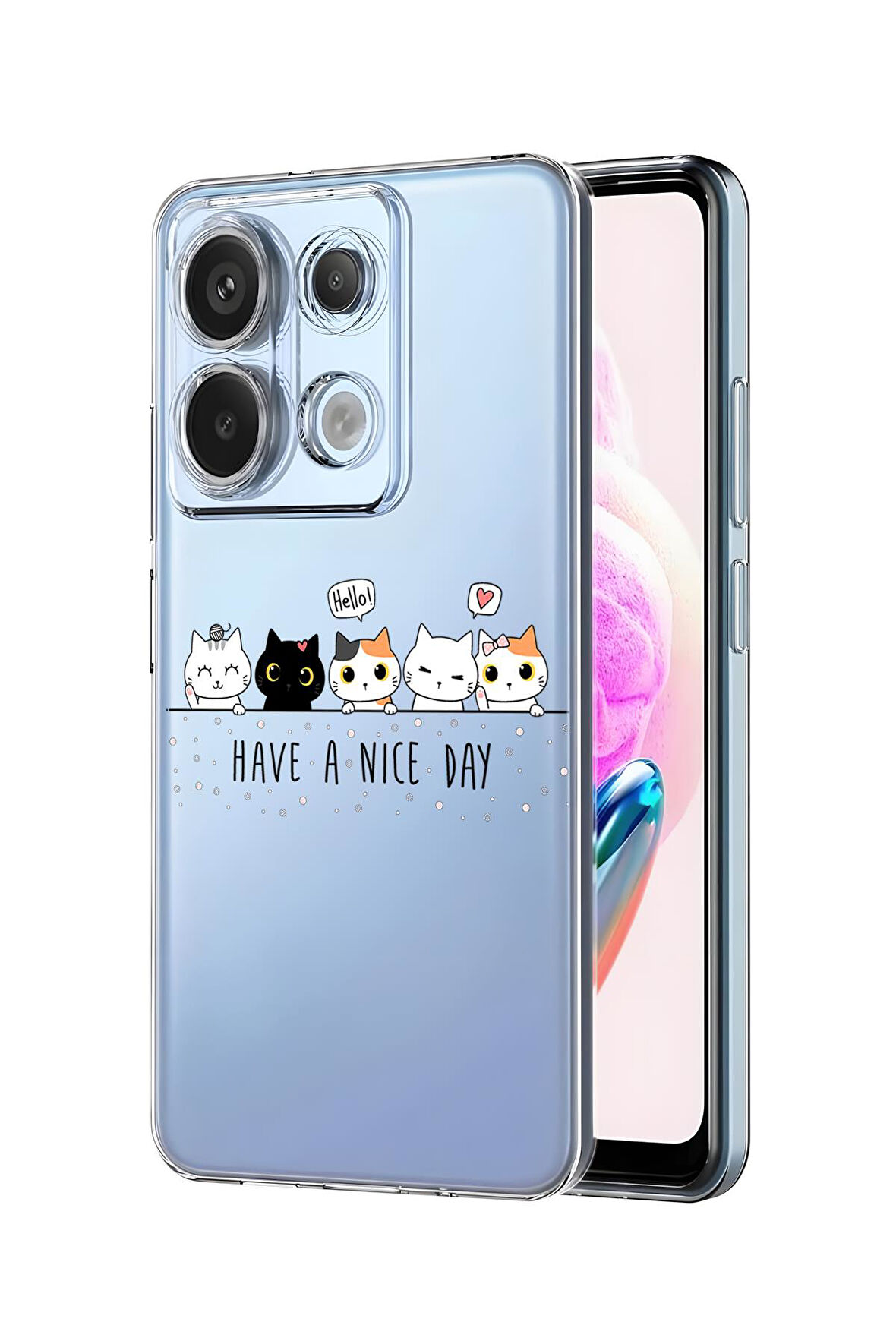 Xiaomi Redmi Note 13 Pro 4G Uyumlu Şirin Kedicikler Desenli Premium Silikonlu Şeffaf Telefon Kılıfı