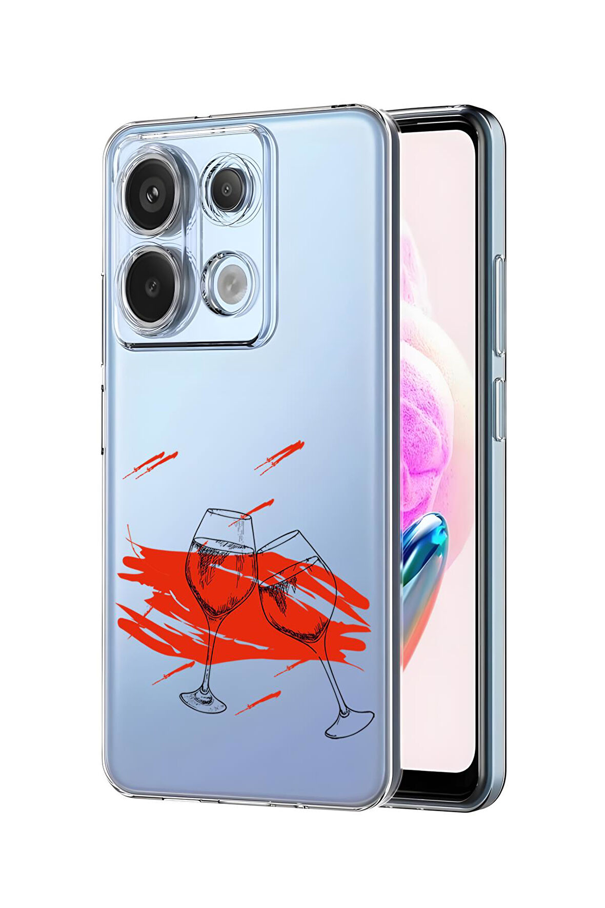 Xiaomi Redmi Note 13 Pro 4G Uyumlu Spilled Wine Desenli Premium Silikonlu Şeffaf Telefon Kılıfı