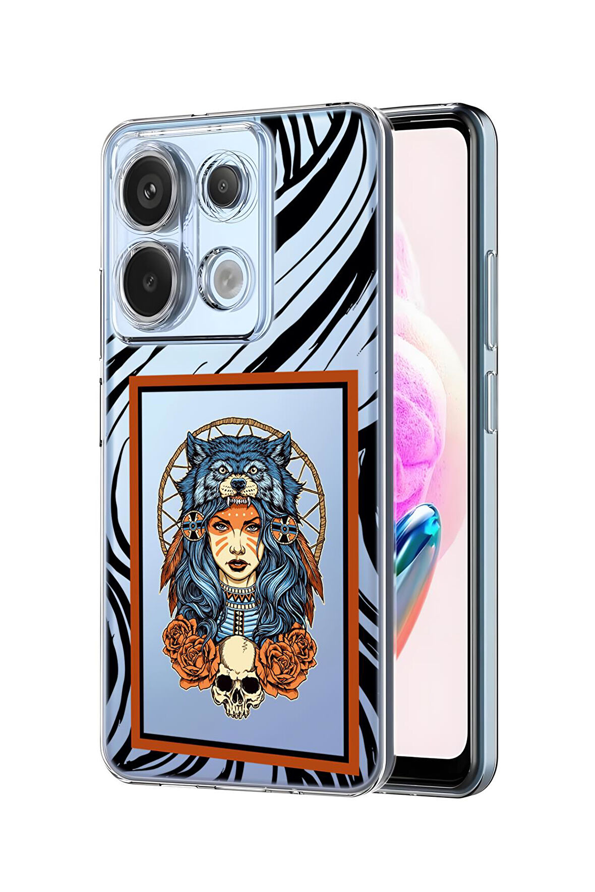 Xiaomi Redmi Note 13 Pro 4G Uyumlu Warrior Woman Desenli Premium Silikonlu Şeffaf Telefon Kılıfı