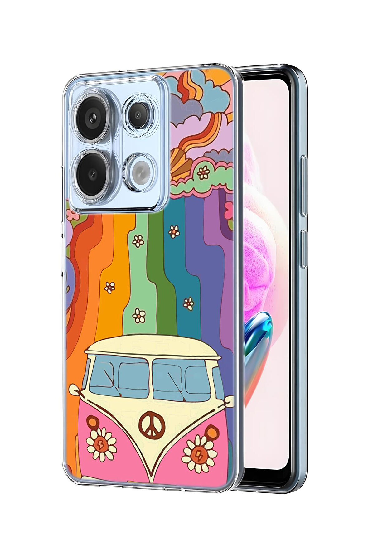 Xiaomi Redmi Note 13 Pro 4G Uyumlu Sevimli Karavan Desenli Premium Silikonlu Şeffaf Telefon Kılıfı