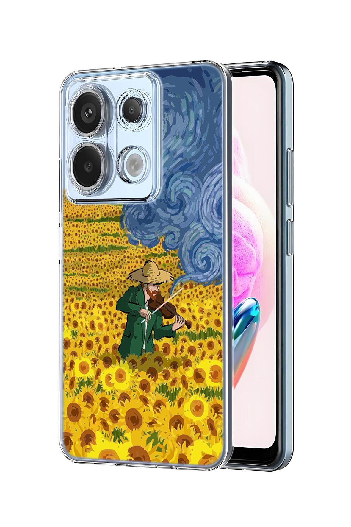 Xiaomi Redmi Note 13 Pro 4G Uyumlu Sarı Çiçekler Desenli Premium Silikonlu Şeffaf Telefon Kılıfı