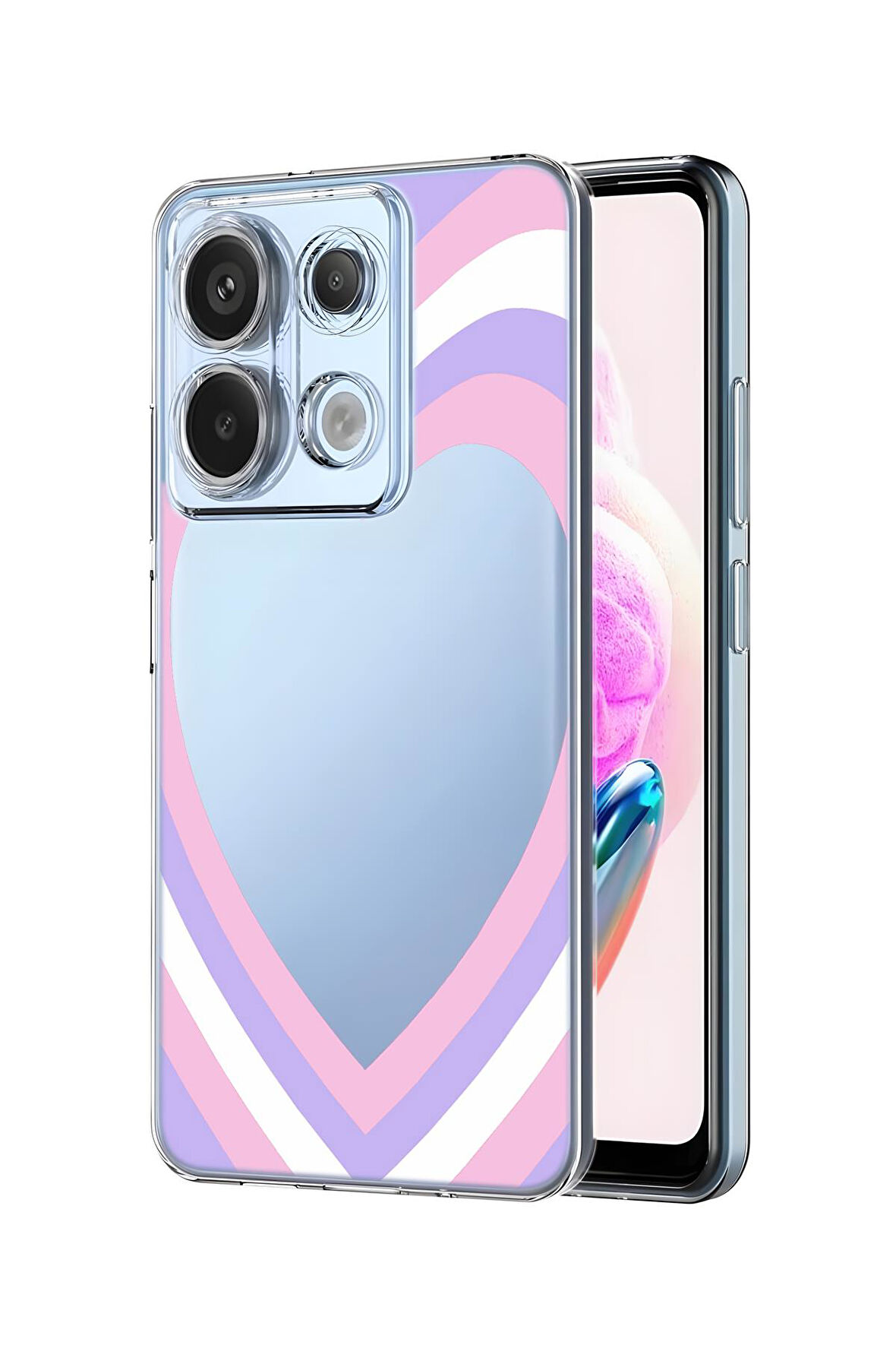 Xiaomi Redmi Note 13 Pro 4G Uyumlu Purple Heart Desenli Premium Silikonlu Şeffaf Telefon Kılıfı