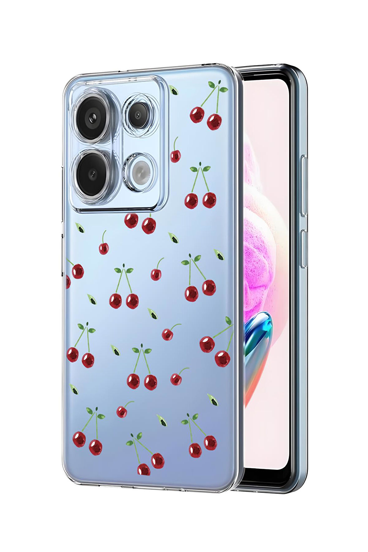 Xiaomi Redmi Note 13 Pro 4G Uyumlu Kiraz Desenli Premium Silikonlu Şeffaf Telefon Kılıfı