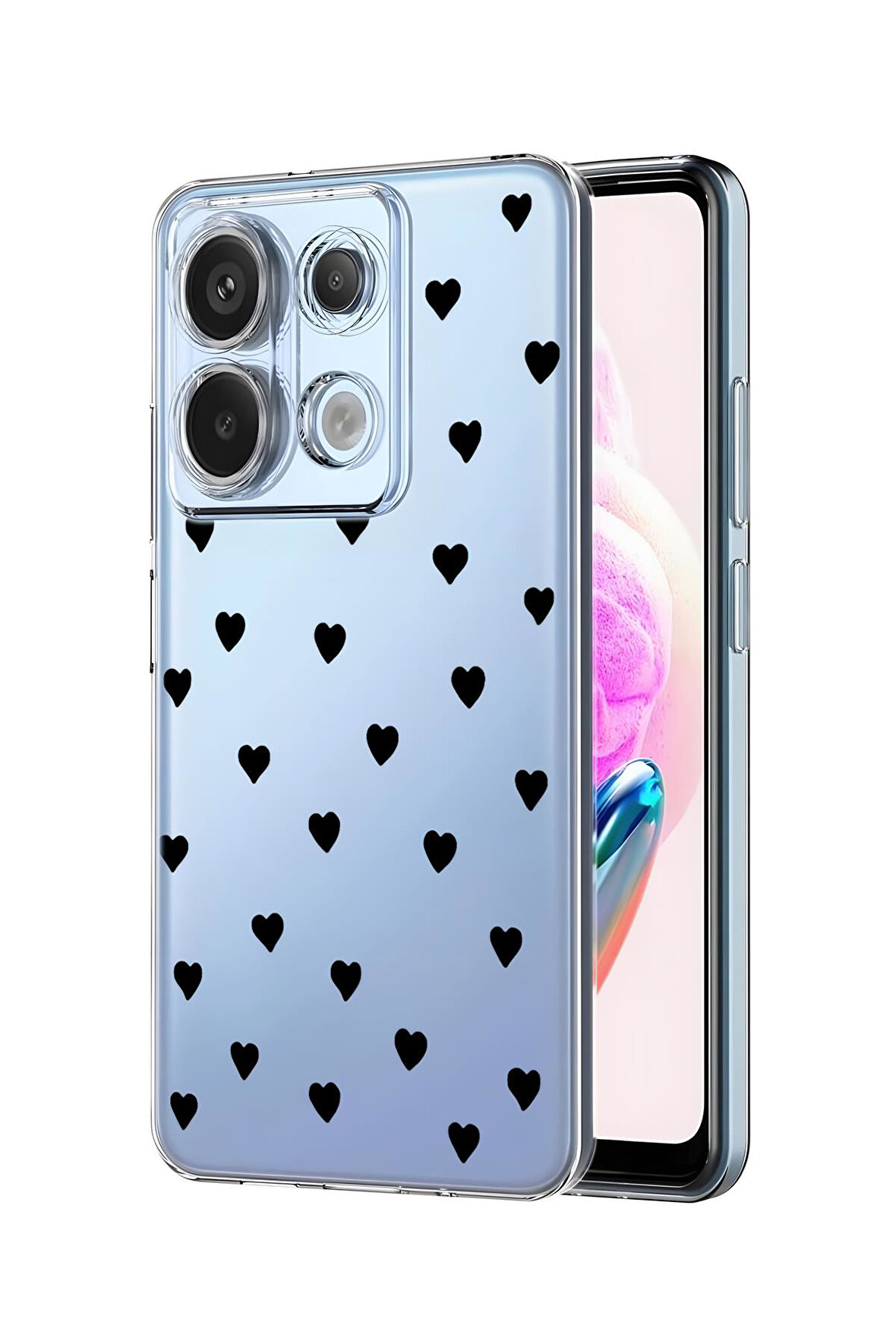 Xiaomi Redmi Note 13 Pro 4G Uyumlu Siyah Kalpler Desenli Premium Silikonlu Şeffaf Telefon Kılıfı