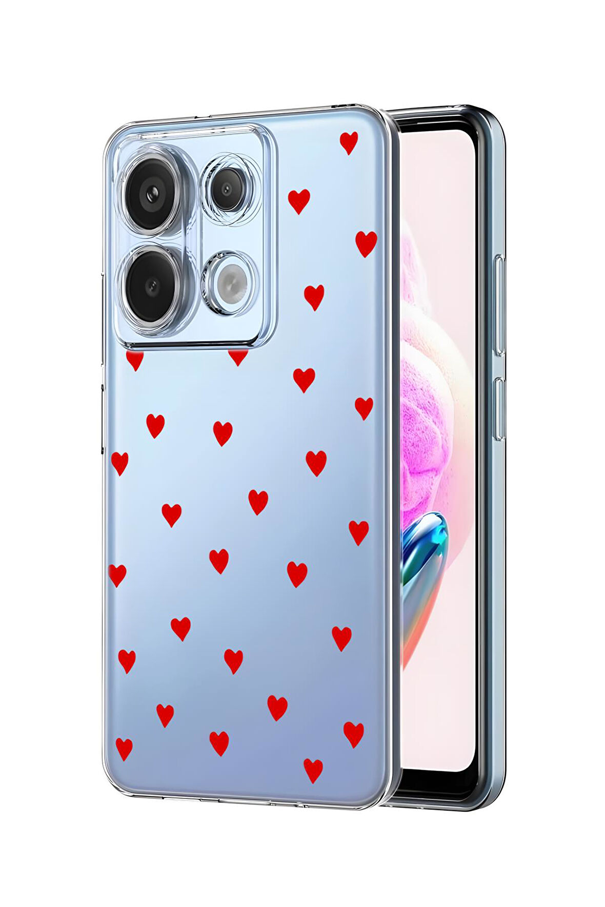 Xiaomi Redmi Note 13 Pro 4G Uyumlu Sevimli Kalpler Desenli Premium Silikonlu Şeffaf Telefon Kılıfı