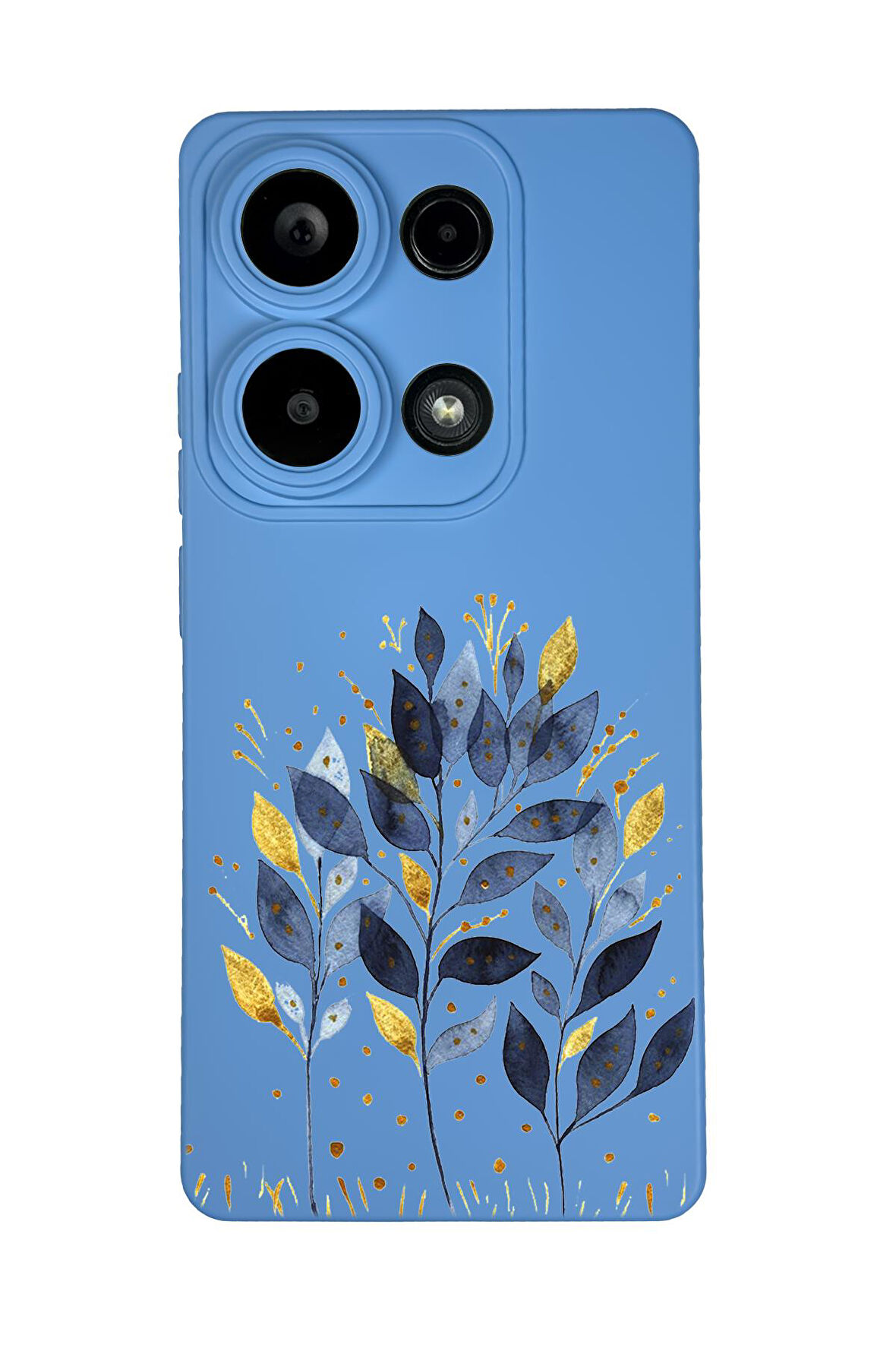 Xiaomi Redmi Note 13 Pro 4G Uyumlu Mavi Yaprak Desenli Premium Silikonlu Lansman Telefon Kılıfı