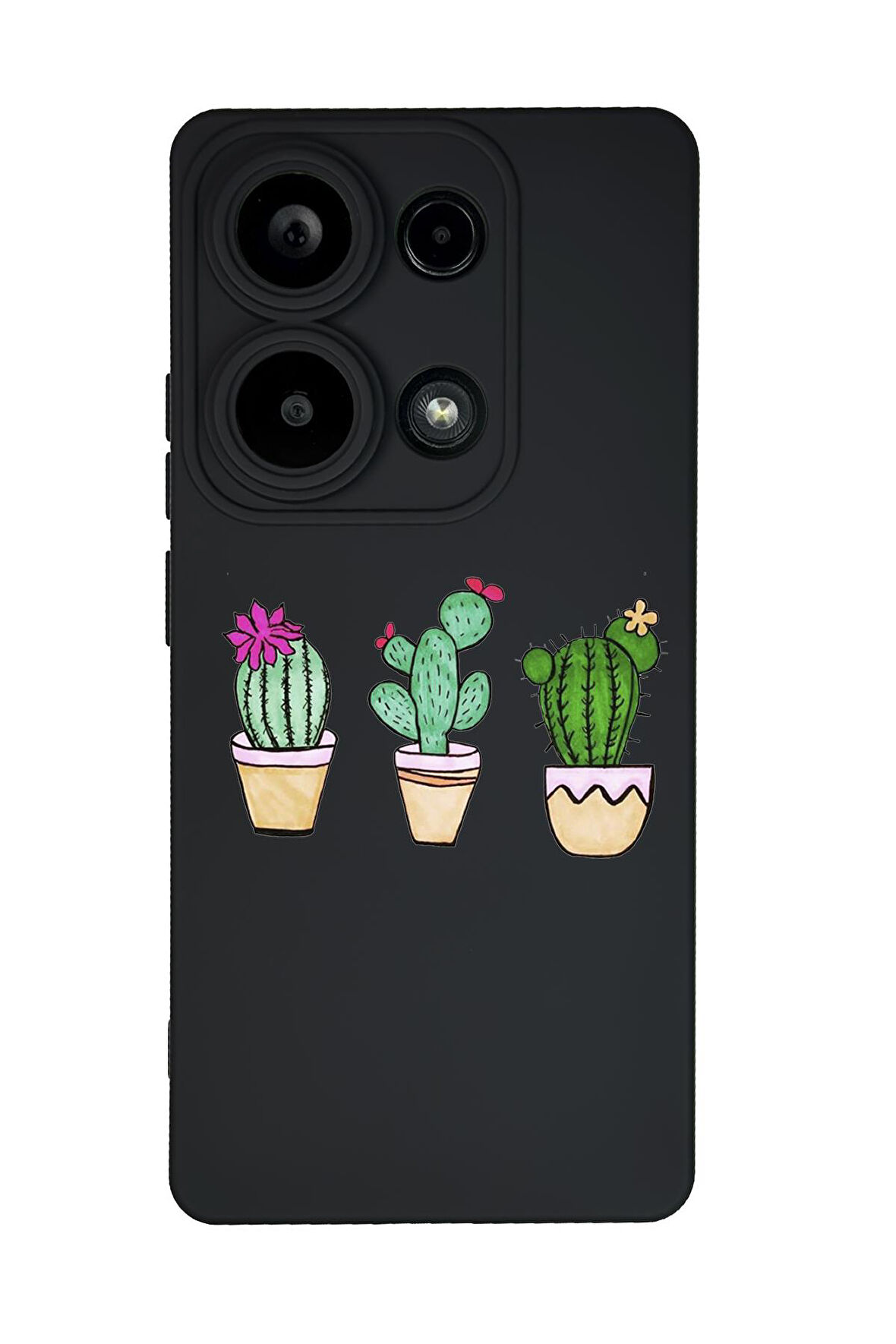 Xiaomi Redmi Note 13 Pro 4G Uyumlu Üçlü Kaktüs Desenli Premium Silikonlu Lansman Telefon Kılıfı