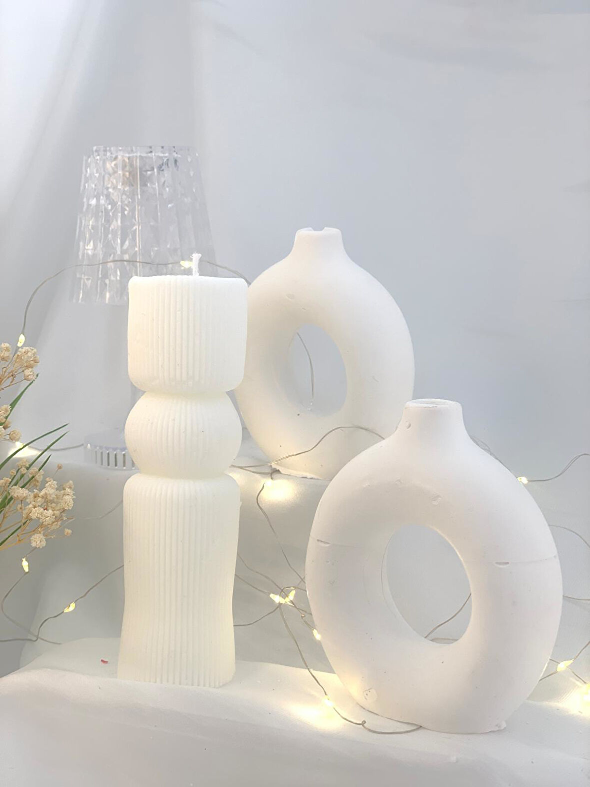 Dekoratif İkili Beton Vazo  Sütun Soya Mum Set