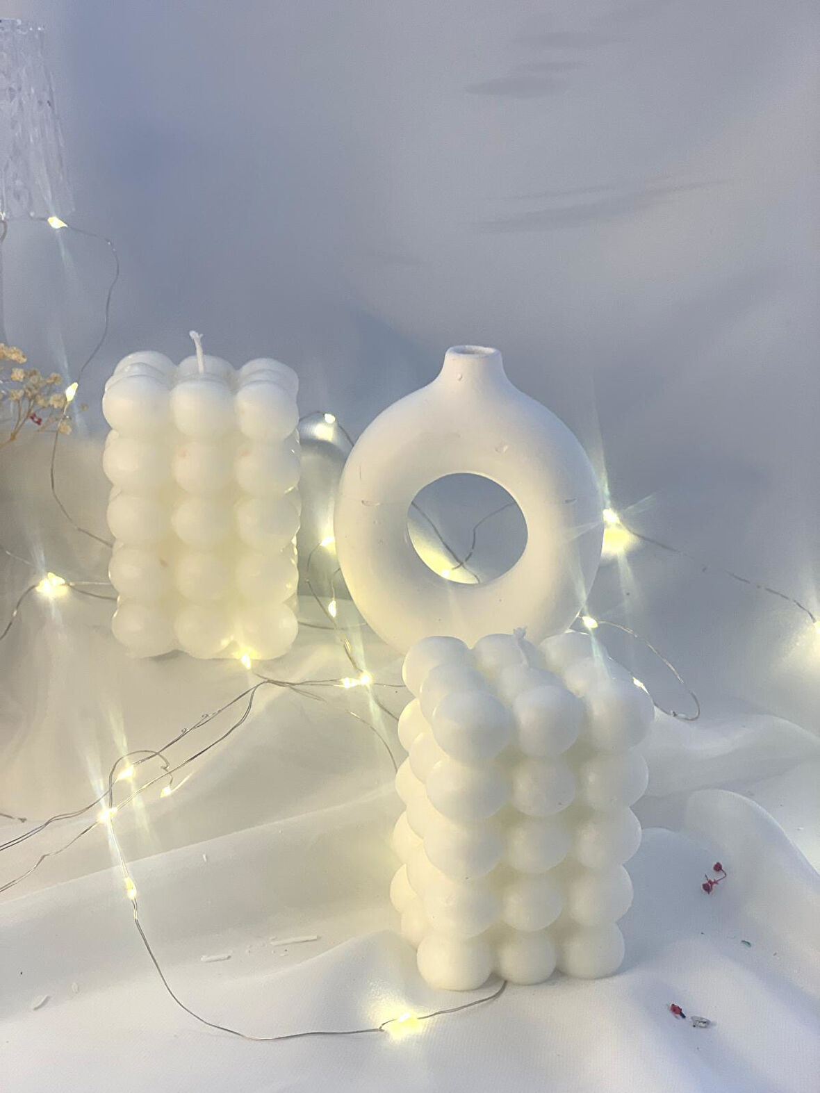 Dekoratif İkili Bubble Soya Mum  Vazo Set