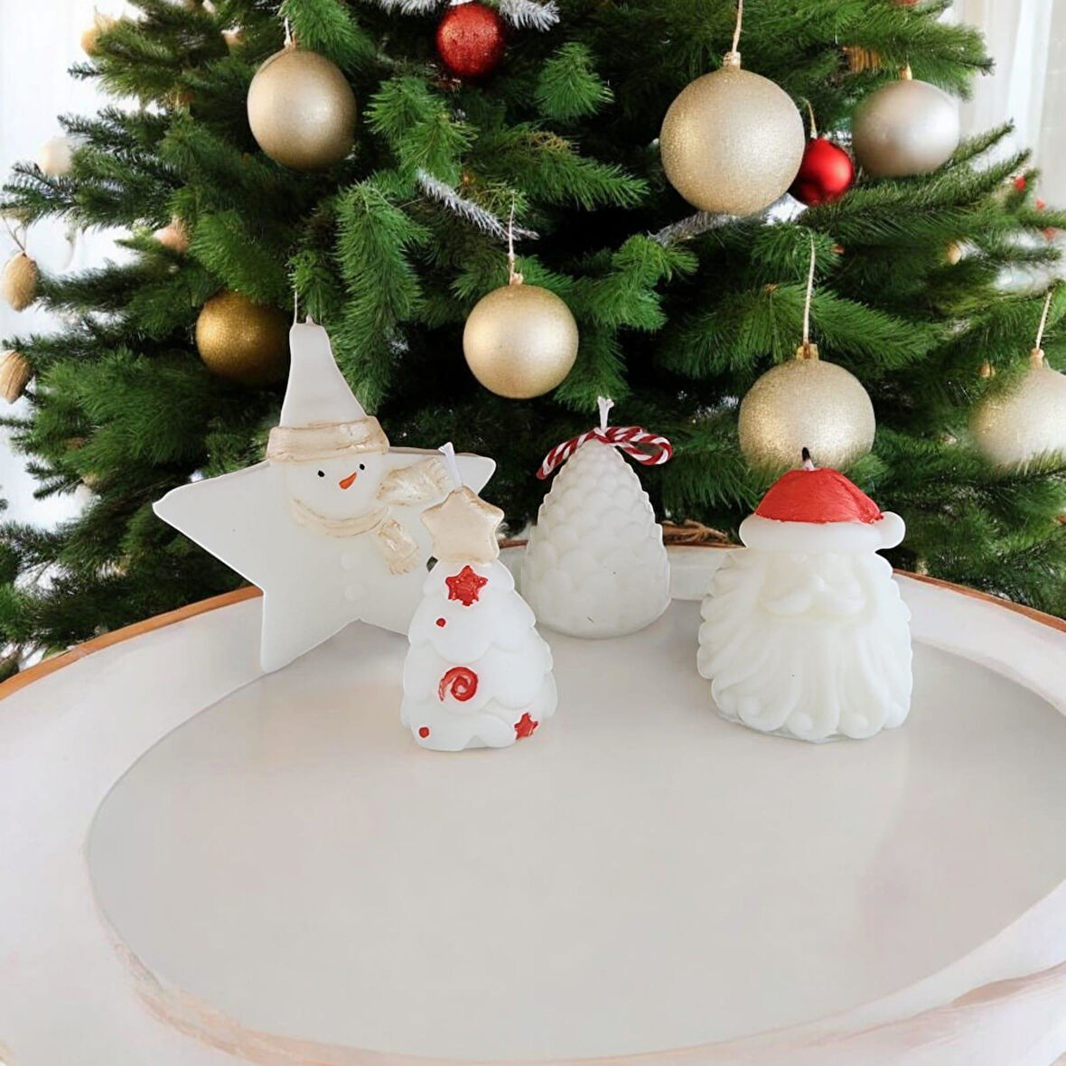 Yılbaşı Mum Seti Kardan Adam-Noel Baba-Kozalak - Çam Ağacı