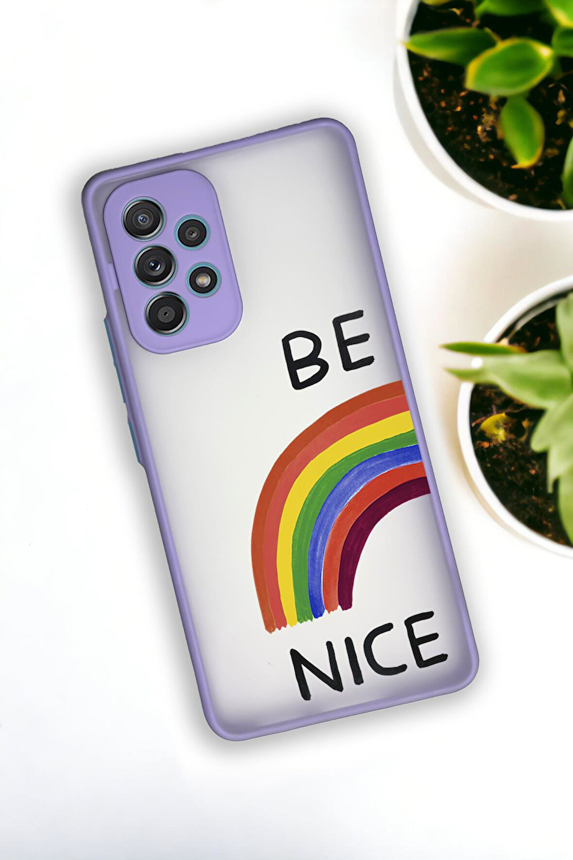 Samsung A72 Uyumlu Be Nice Desenli Buzlu Şeffaf Lüx Telefon Kılıfı