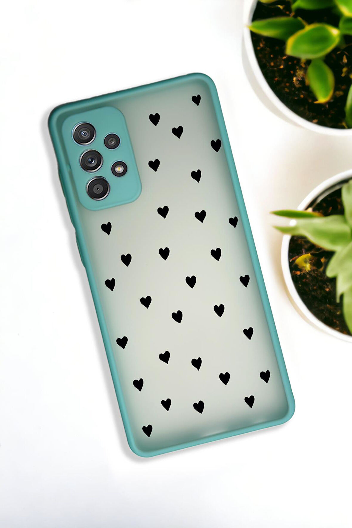 Samsung A72 Uyumlu Siyah Kalpler Desenli Buzlu Şeffaf Lüx Telefon Kılıfı