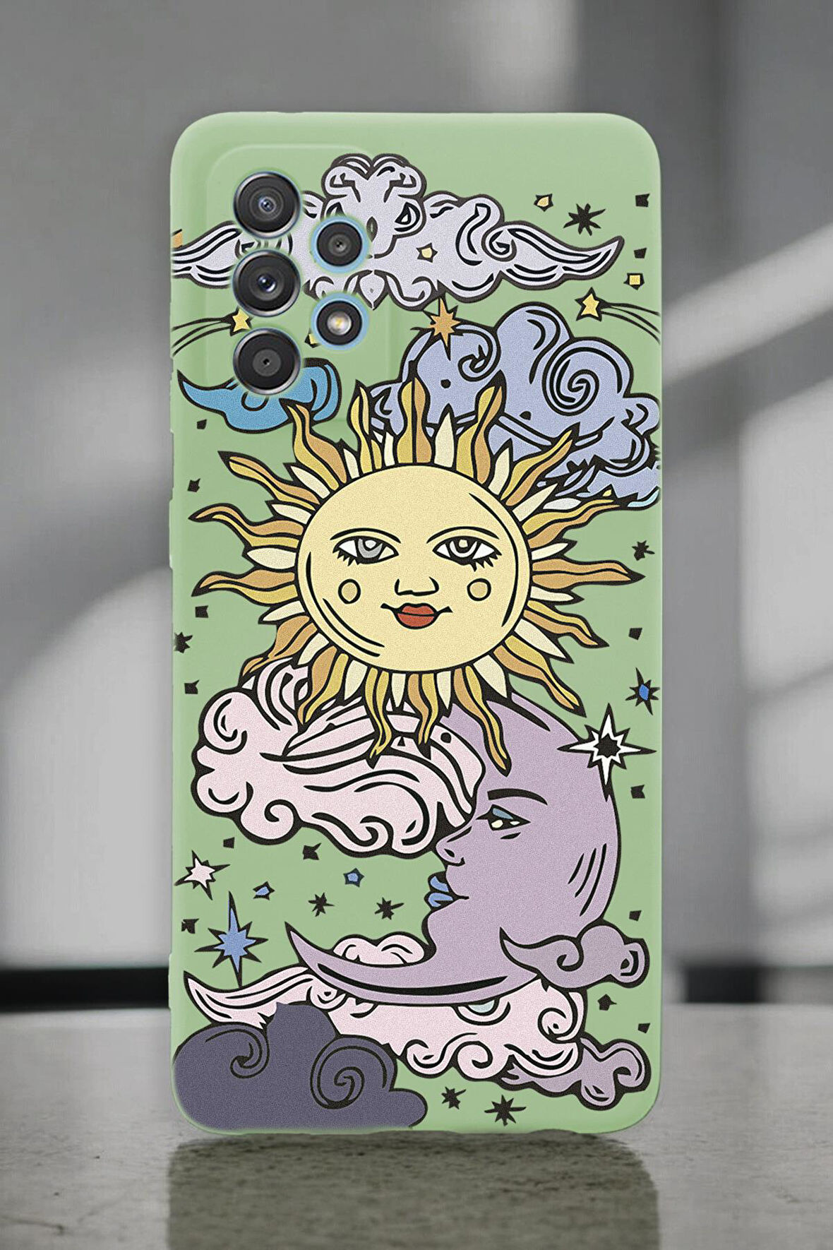 Samsung A72 Uyumlu Güneş Ay Desenli Premium Silikonlu Lansman Telefon Kılıfı