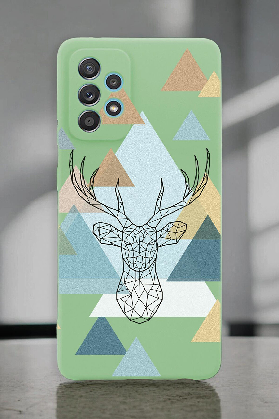 Samsung A72 Uyumlu Polygon Deer Desenli Premium Silikonlu Lansman Telefon Kılıfı