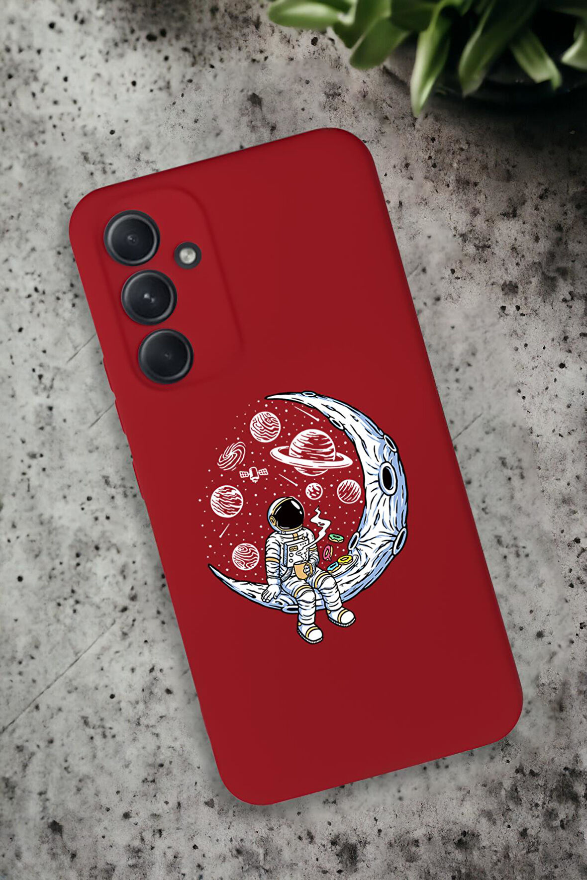 Samsung Galaxy A54 Uyumlu Keyifli Astronot Desenli Premium Silikonlu Lansman Telefon Kılıfı