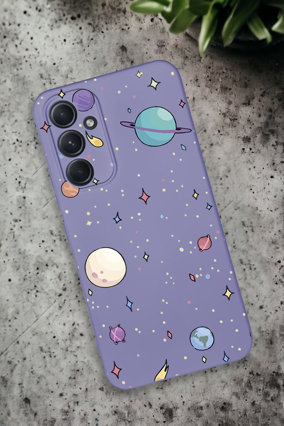 Samsung Galaxy A54 Uyumlu Gezegenler Desenli Premium Silikonlu Lansman Telefon Kılıfı