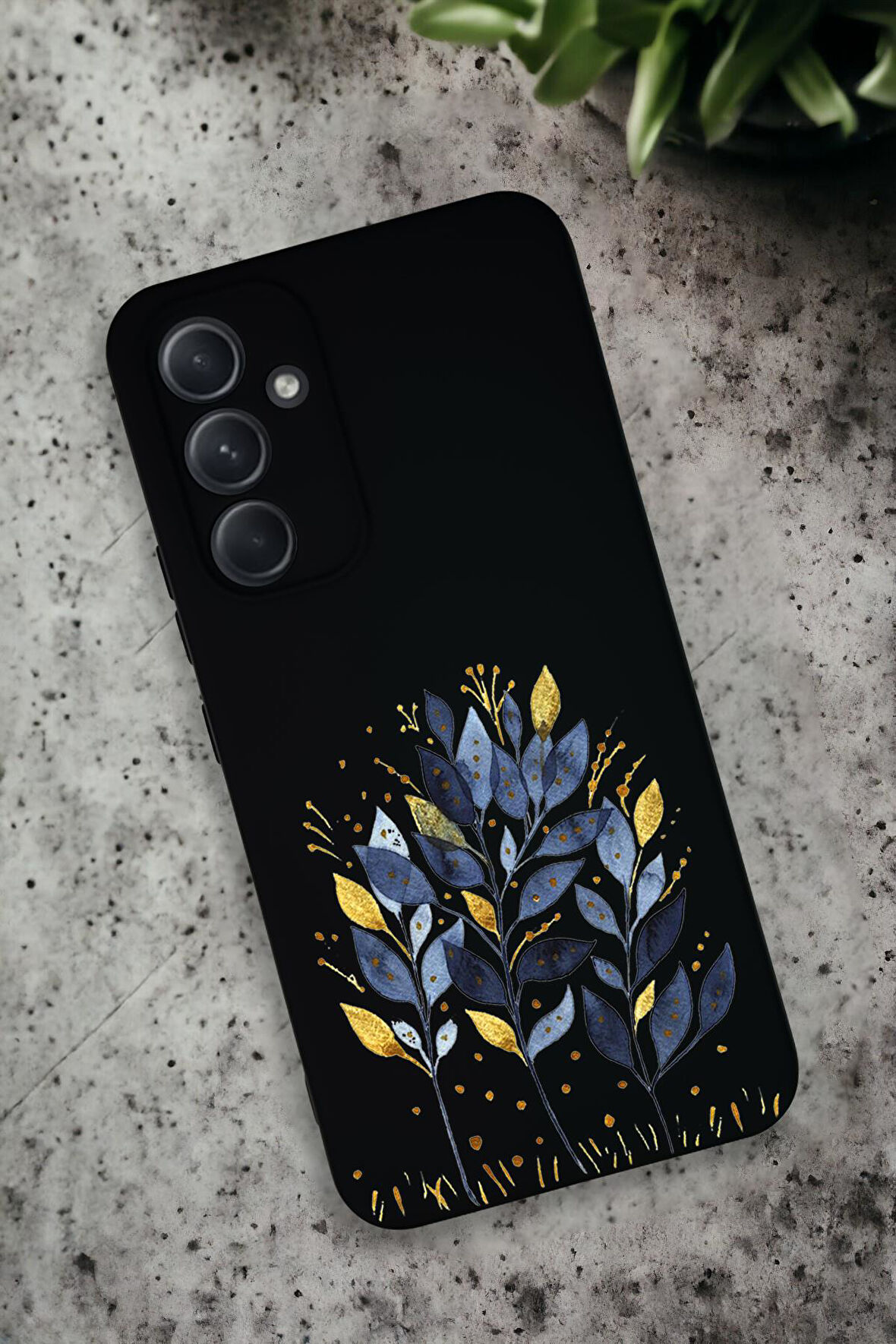 Samsung Galaxy A54 Uyumlu Mavi Yaprak Desenli Premium Silikonlu Lansman Telefon Kılıfı