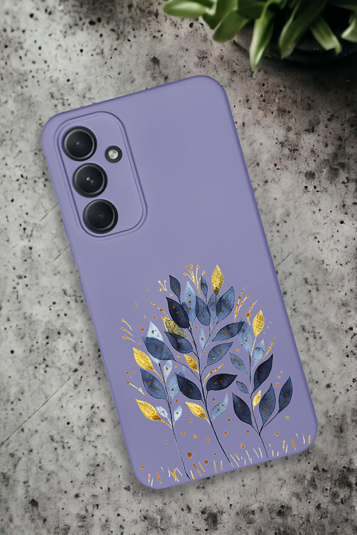 Samsung Galaxy A54 Uyumlu Mavi Yaprak Desenli Premium Silikonlu Lansman Telefon Kılıfı
