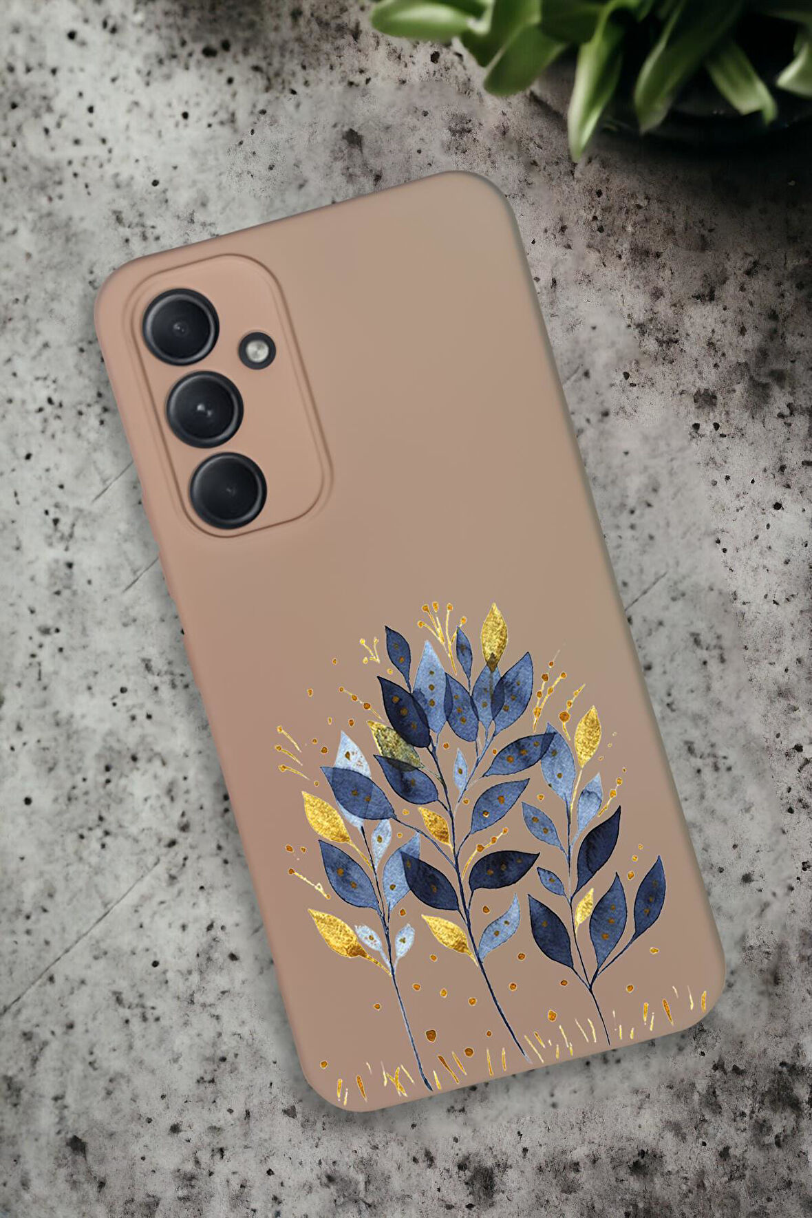 Samsung Galaxy A54 Uyumlu Mavi Yaprak Desenli Premium Silikonlu Lansman Telefon Kılıfı