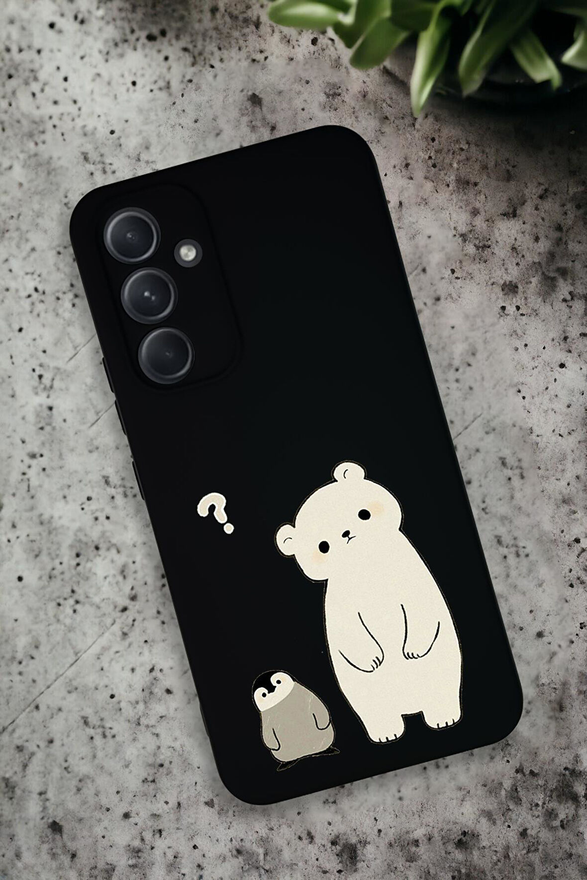 Samsung Galaxy A54 Uyumlu Penguen ve Ayıcık Desenli Premium Silikonlu Lansman Telefon Kılıfı