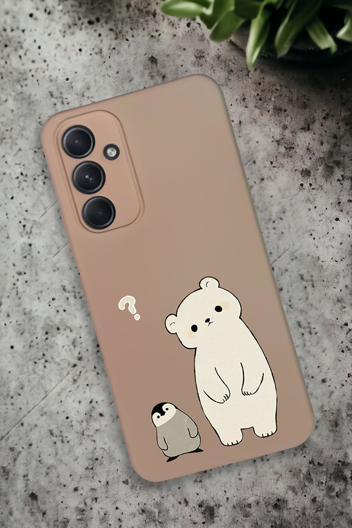 Samsung Galaxy A54 Uyumlu Penguen ve Ayıcık Desenli Premium Silikonlu Lansman Telefon Kılıfı