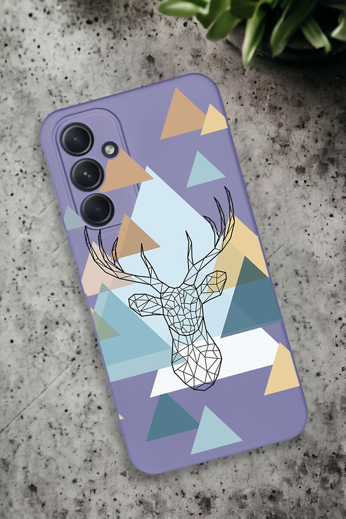 Samsung Galaxy A54 Uyumlu Polygon Deer Desenli Premium Silikonlu Lansman Telefon Kılıfı