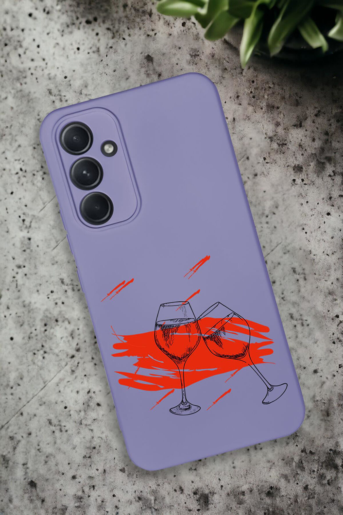 Samsung Galaxy A54 Uyumlu Spilled Wine Desenli Premium Silikonlu Lansman Telefon Kılıfı