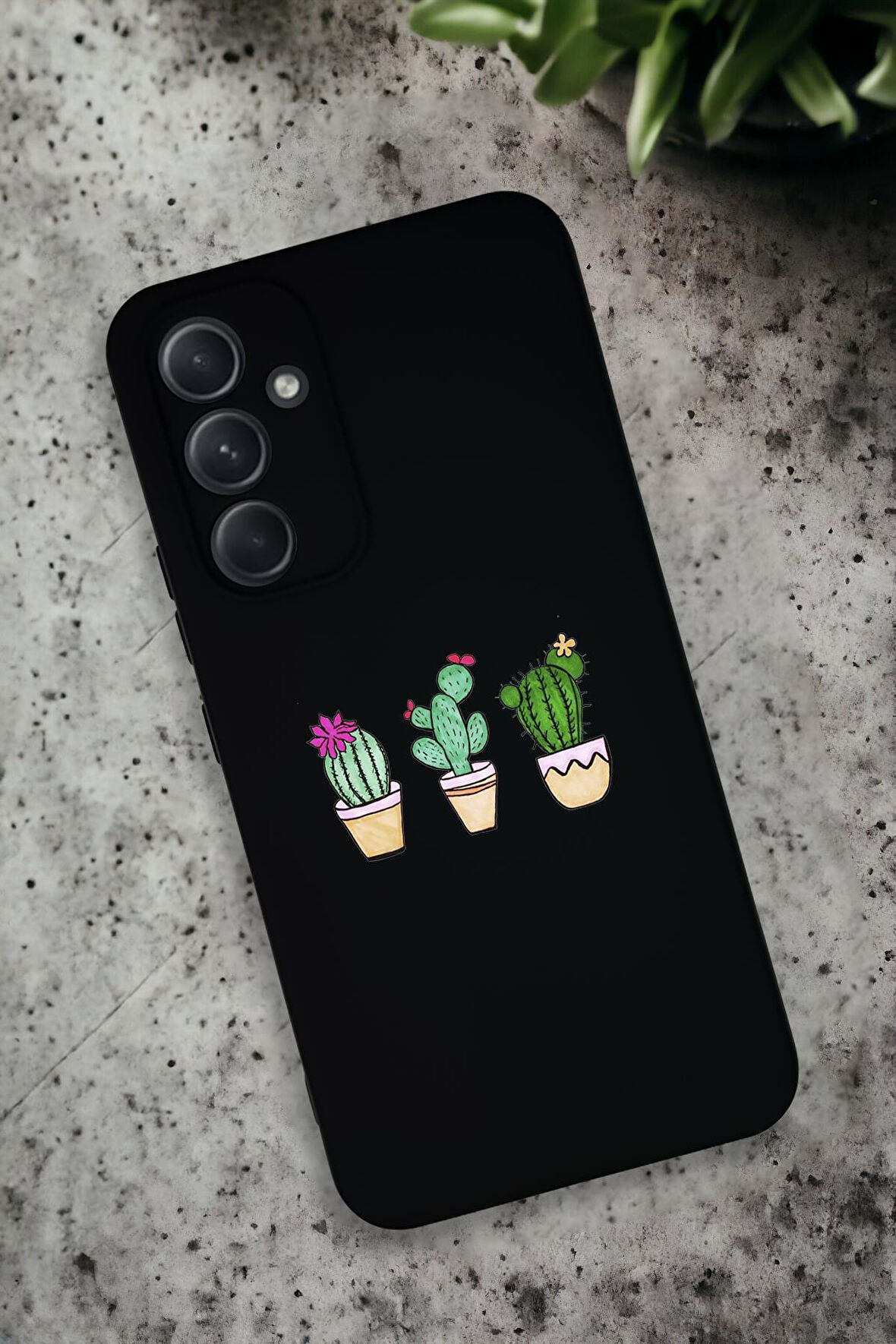Samsung Galaxy A54 Uyumlu Üçlü Kaktüs Desenli Premium Silikonlu Lansman Telefon Kılıfı
