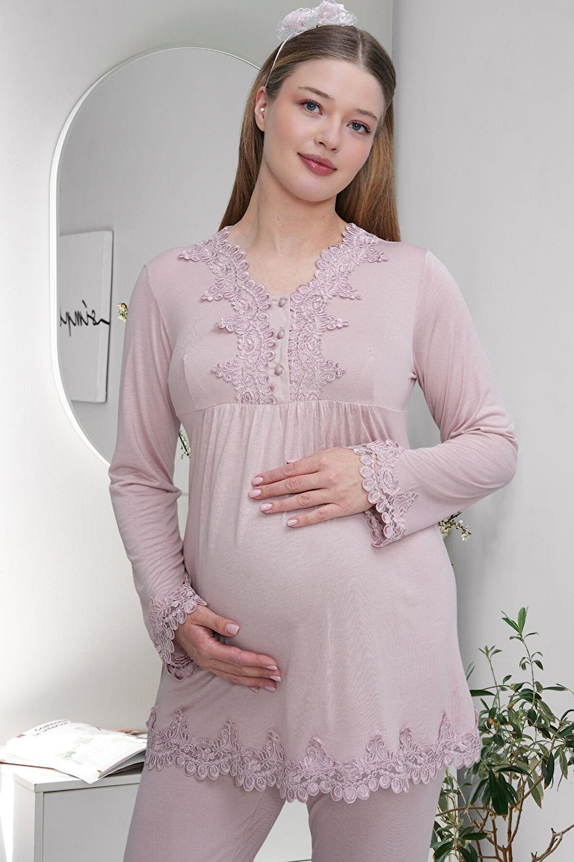 Mecit 1501 Gül Kurusu Hamile Lohusa Pijama Takımı