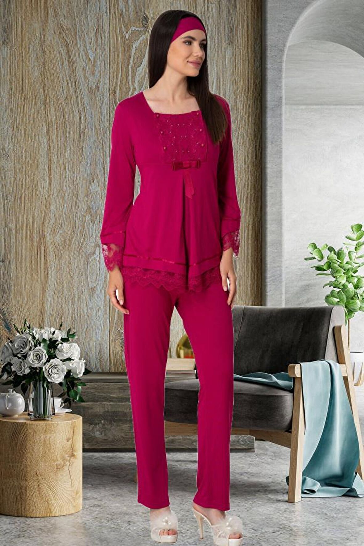 Mecit 1820 Fuşya Lohusa Pijama Takımı