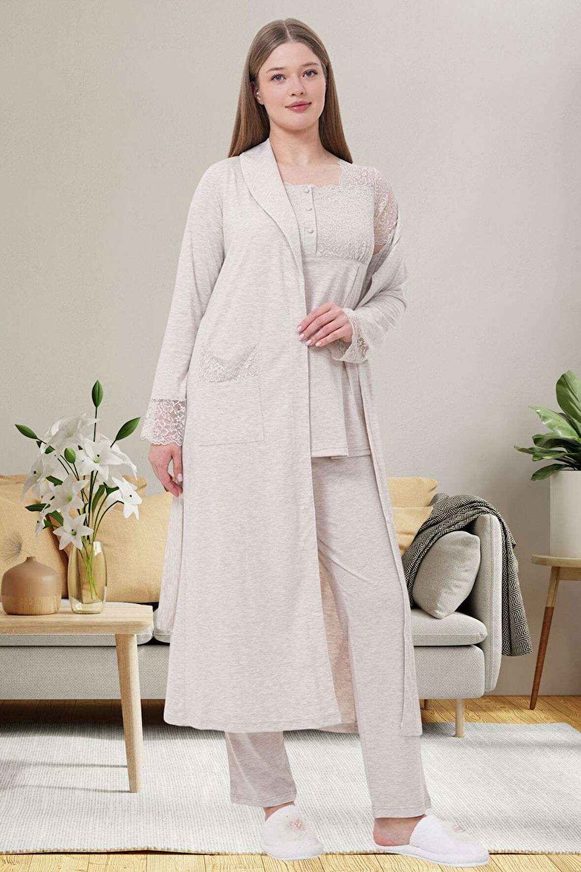 Mecit 6003 Vizon Sabahlıklı Lohusa Pijama Takımı